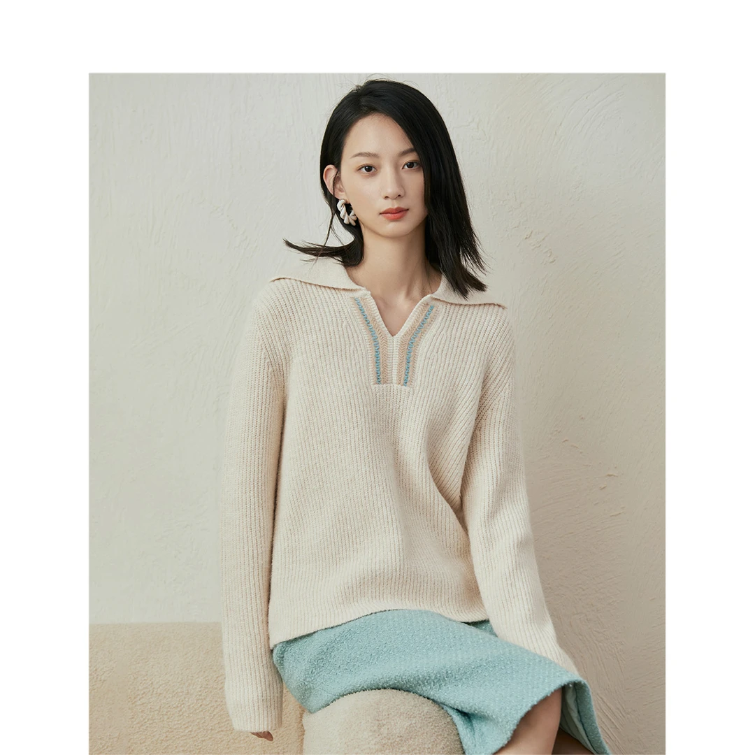 茵曼高能感尤莱特V领时尚秋冬毛衣冬季连帽新款小个子宽松上衣