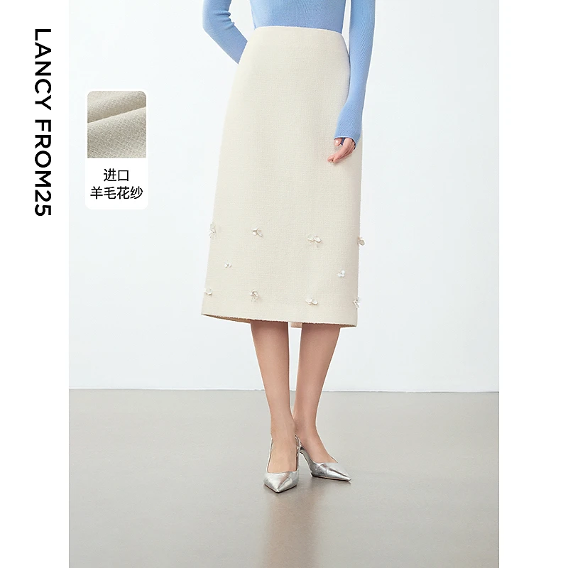 朗姿时尚法式小香风高级感气质通勤裙子女2024冬新款设计感半身裙