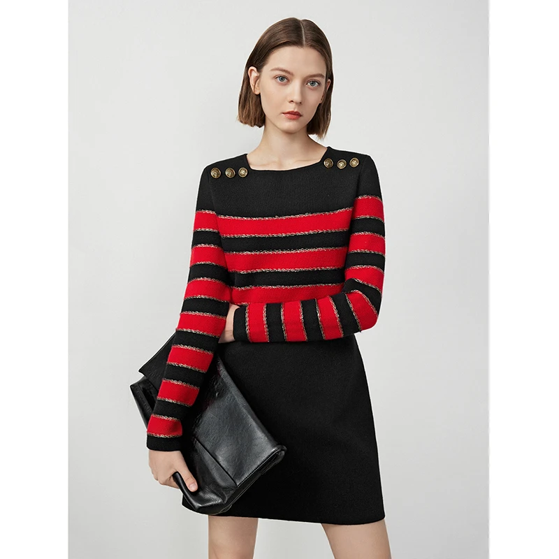 【事事长安】朗姿复古收腰显瘦针织裙女2024年新款连衣裙气质