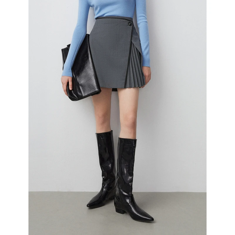 朗姿气质高腰a字裙法式显瘦半身裙短裙2024年春季新款裙子女