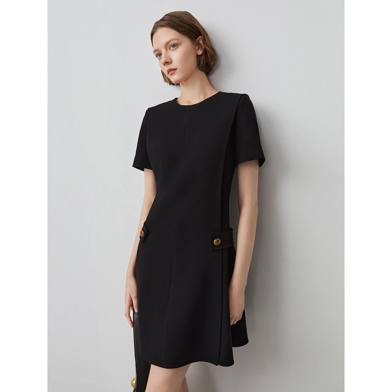 朗姿三醋酸法式气质高级感收腰显瘦小黑裙夏新款连衣裙时尚度假