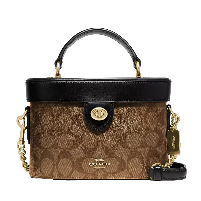COACH/蔻驰小号手提单肩斜挎盒子包 浅棕配黑色 78277 IMCBI