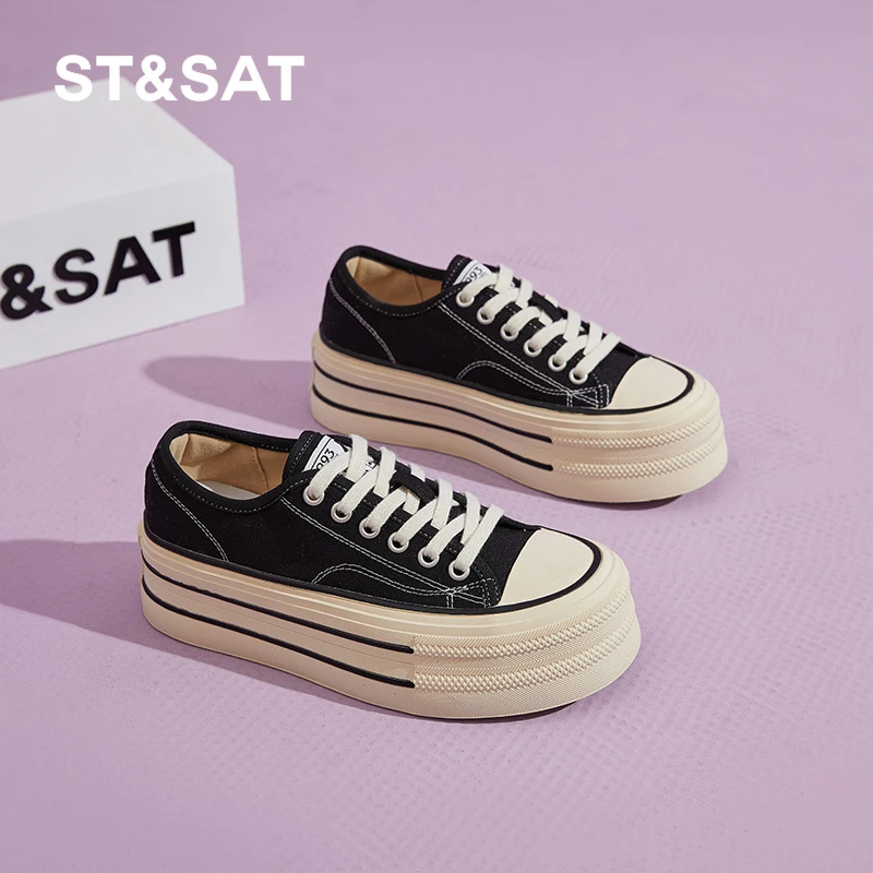 星期六6CM增高运动帆布鞋夏季新款女鞋厚底百搭饼干鞋ins休闲板鞋