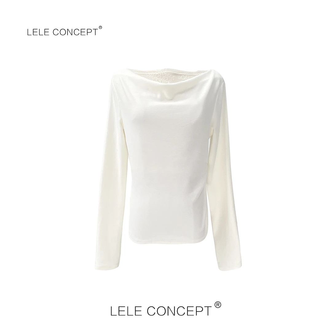 LELE CONCEPT|新款轻奢气质款一字肩蕾丝边上衣S0700