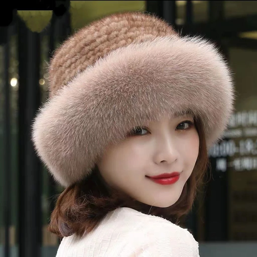 貂毛帽子女冬天水貂皮草冬季韩版休闲百搭渔夫帽太阳盆帽保暖护耳