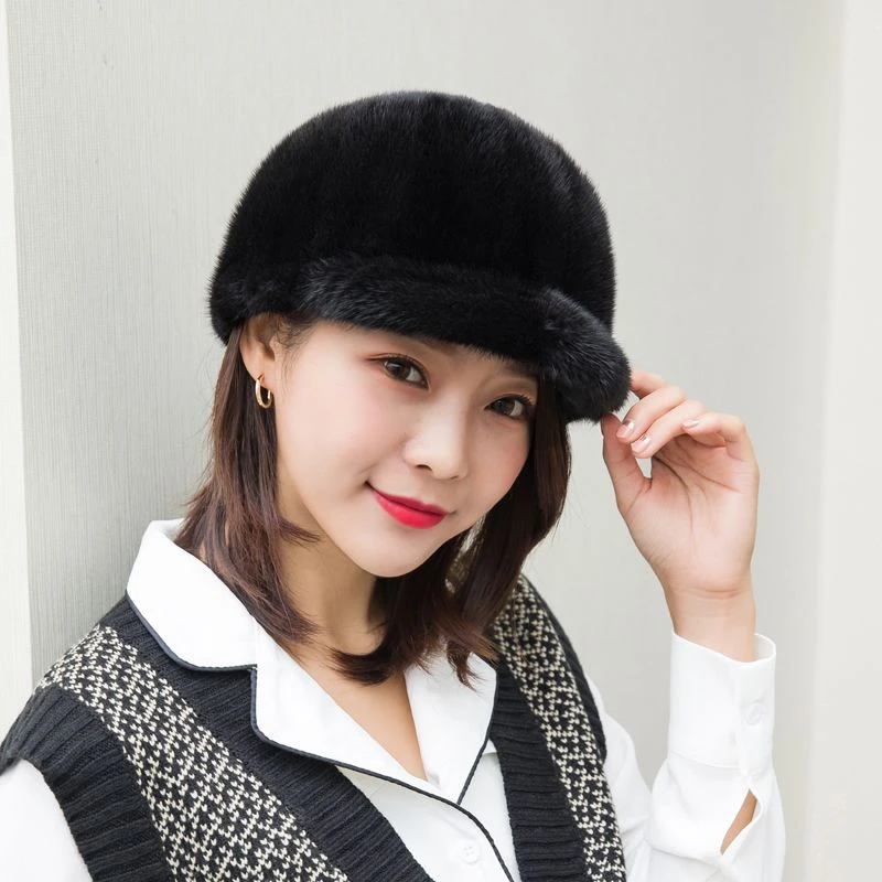 2022新款水貂帽子可爱帽子男女同款水貂新款冬天韩版加绒加厚帽子