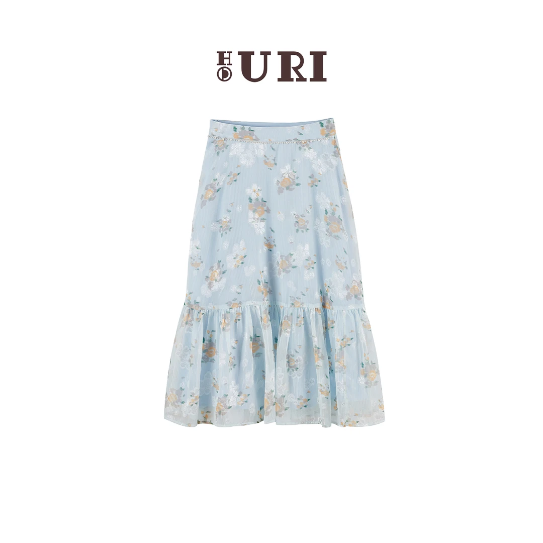 HOURI/海蕾琳女装半身裙长裙春季新品田园气质碎花裙a字裙显瘦