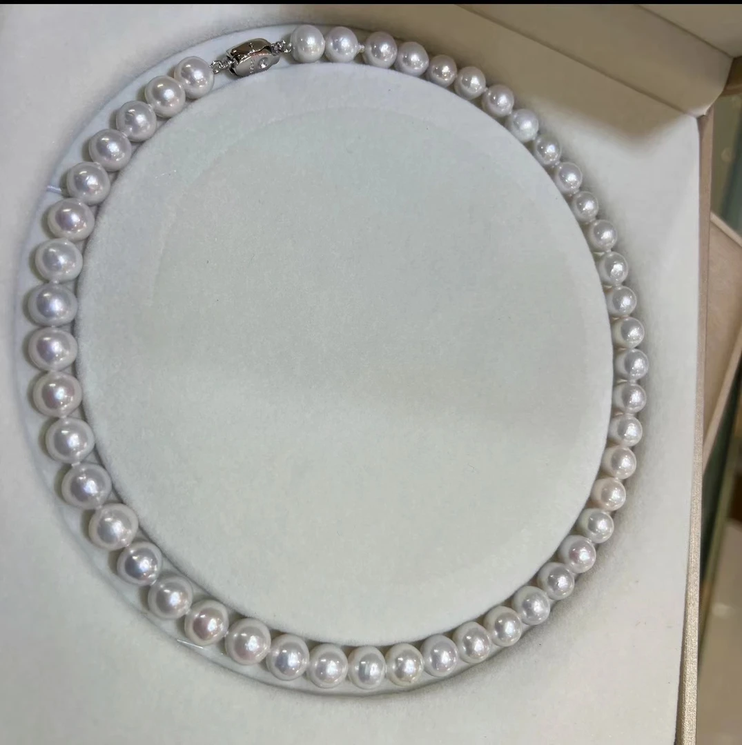 天然淡水无核珍珠 9-10mm 强光 近圆 微瑕 妈妈链 基地发货