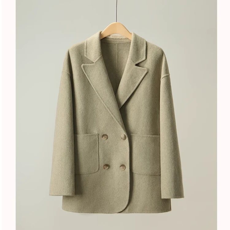 鹿屿庄原创现货复古绿色双面毛呢西装冬季外套大衣女短款L50951