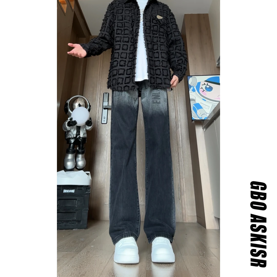 美式复古牛仔裤男潮牌宽松阔腿直筒裤百搭高街设计感长裤显瘦四季