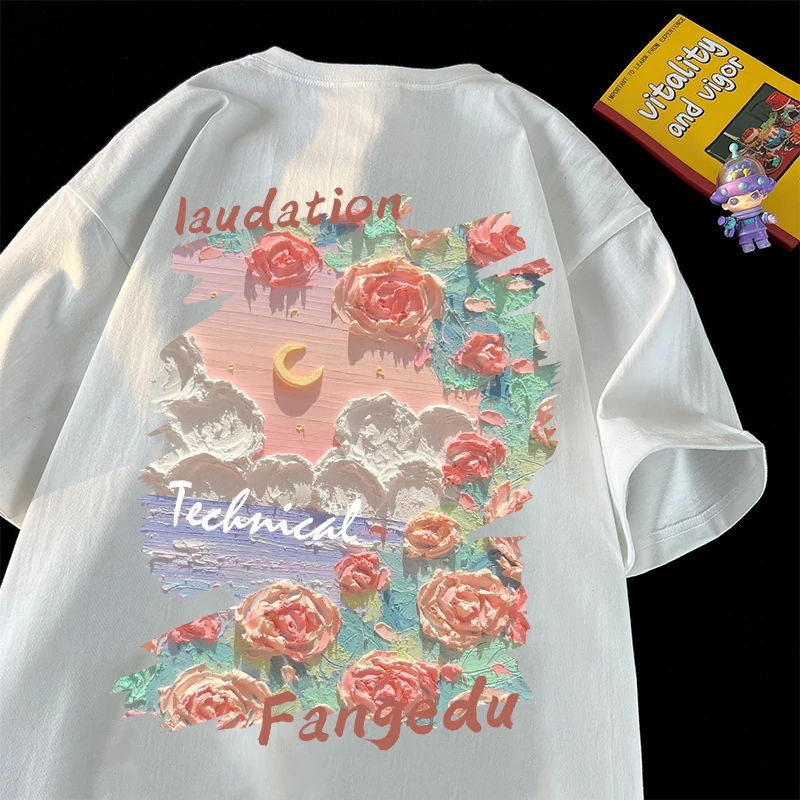 加肥加大码300斤立体油画印花短袖t恤男夏季ins潮牌宽松休闲上衣