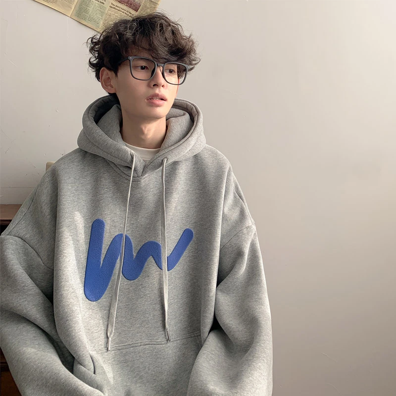 加肥加大码300斤灰色重磅连帽卫衣男士秋冬加绒加厚宽松上衣外套