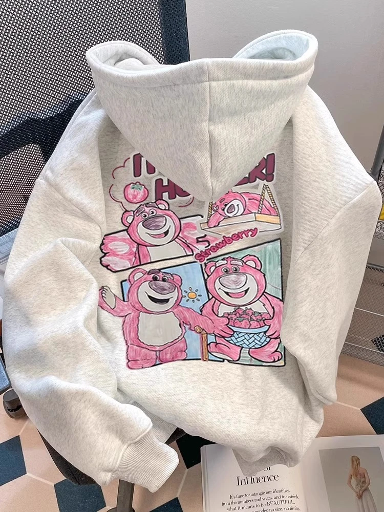 加肥加大码300斤草莓熊连帽卫衣男秋冬加绒加厚600G重磅百搭外套