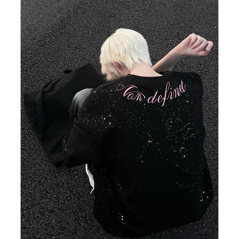 大码300斤美式复古重磅满天星短袖t恤男夏季ins潮牌宽松纯棉上衣