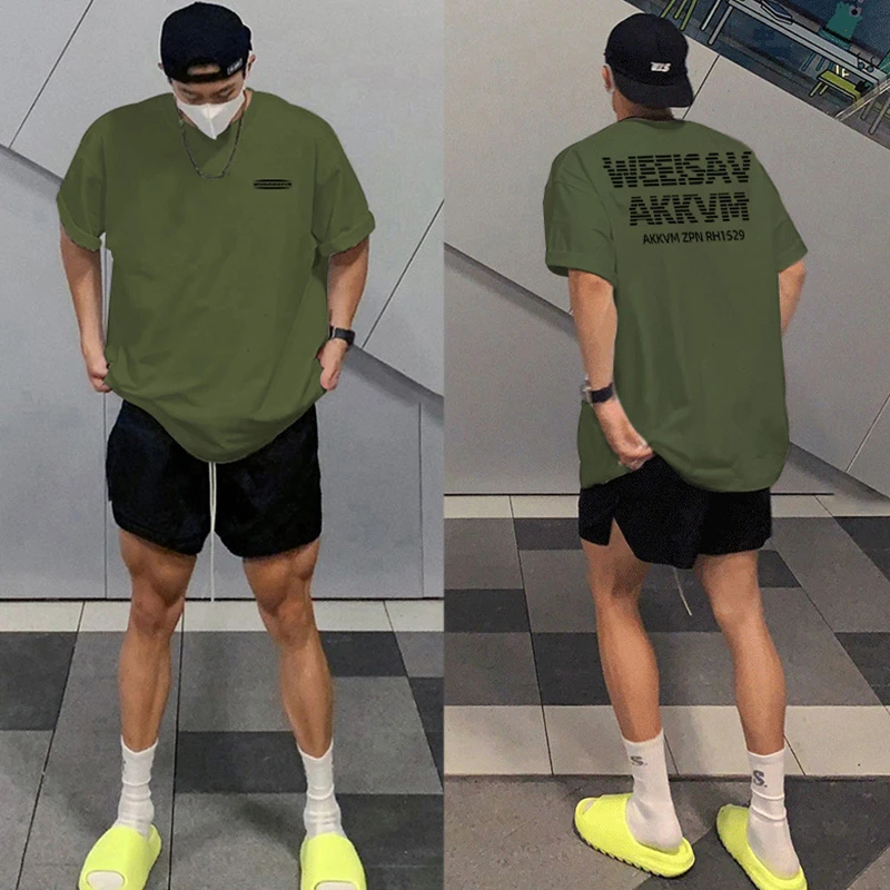 加肥加大码300斤美式潮牌军绿色短袖t恤男士夏季ins重磅纯棉上衣
