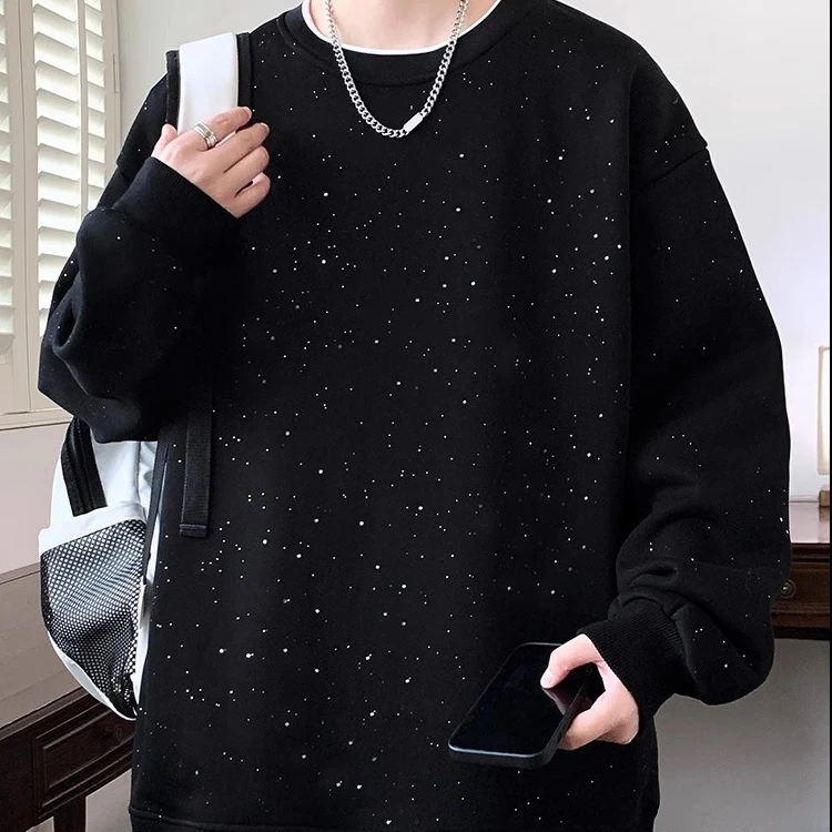 加肥加大码300斤满天星圆领卫衣男秋冬加绒加厚重磅宽松长袖上衣