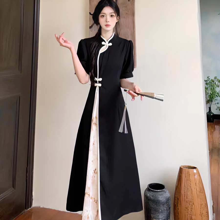 （现货）大码胖MM新中式立领连衣裙女夏款胖mm显瘦国风复古裙子1450