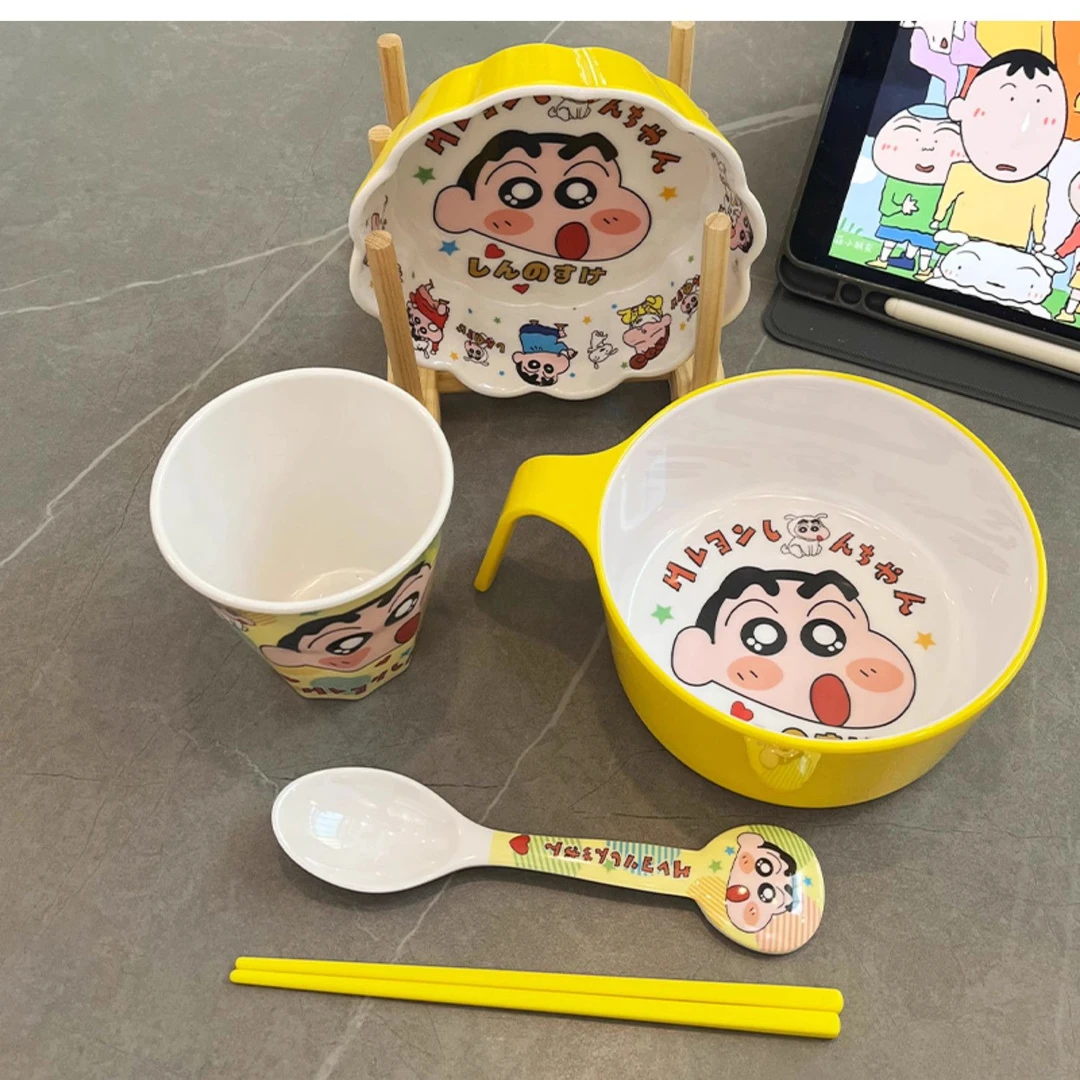 高颜值餐具蜡笔小新酸奶碗汤碗沙拉碗家用托盘儿童小学生专用餐具
