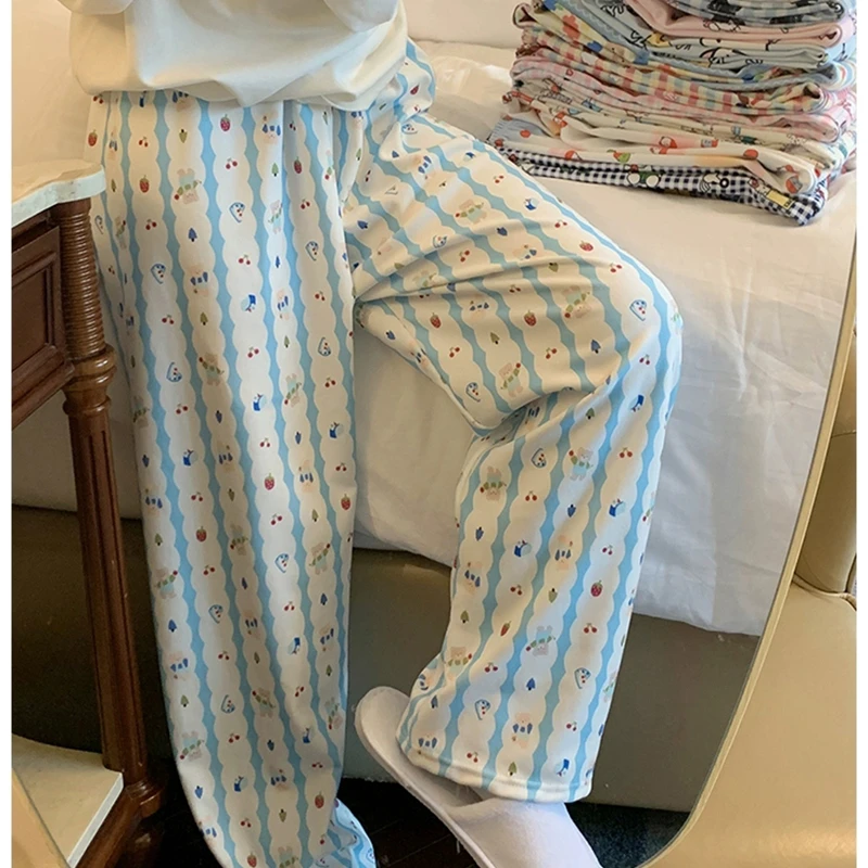 遛弯印花卡通德绒睡裤女宽松秋冬季韩版休闲可外穿裤子居家长裤