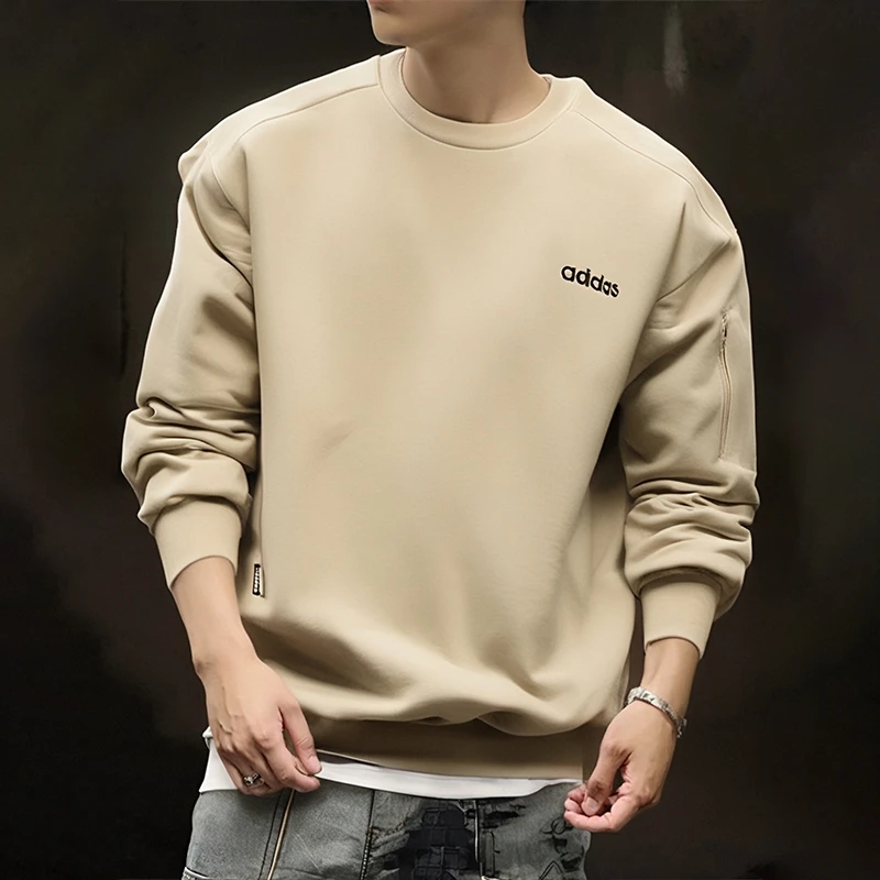 阿迪达斯门店直发男士长袖春秋款2024纯色套头衫宽松圆领潮牌卫衣