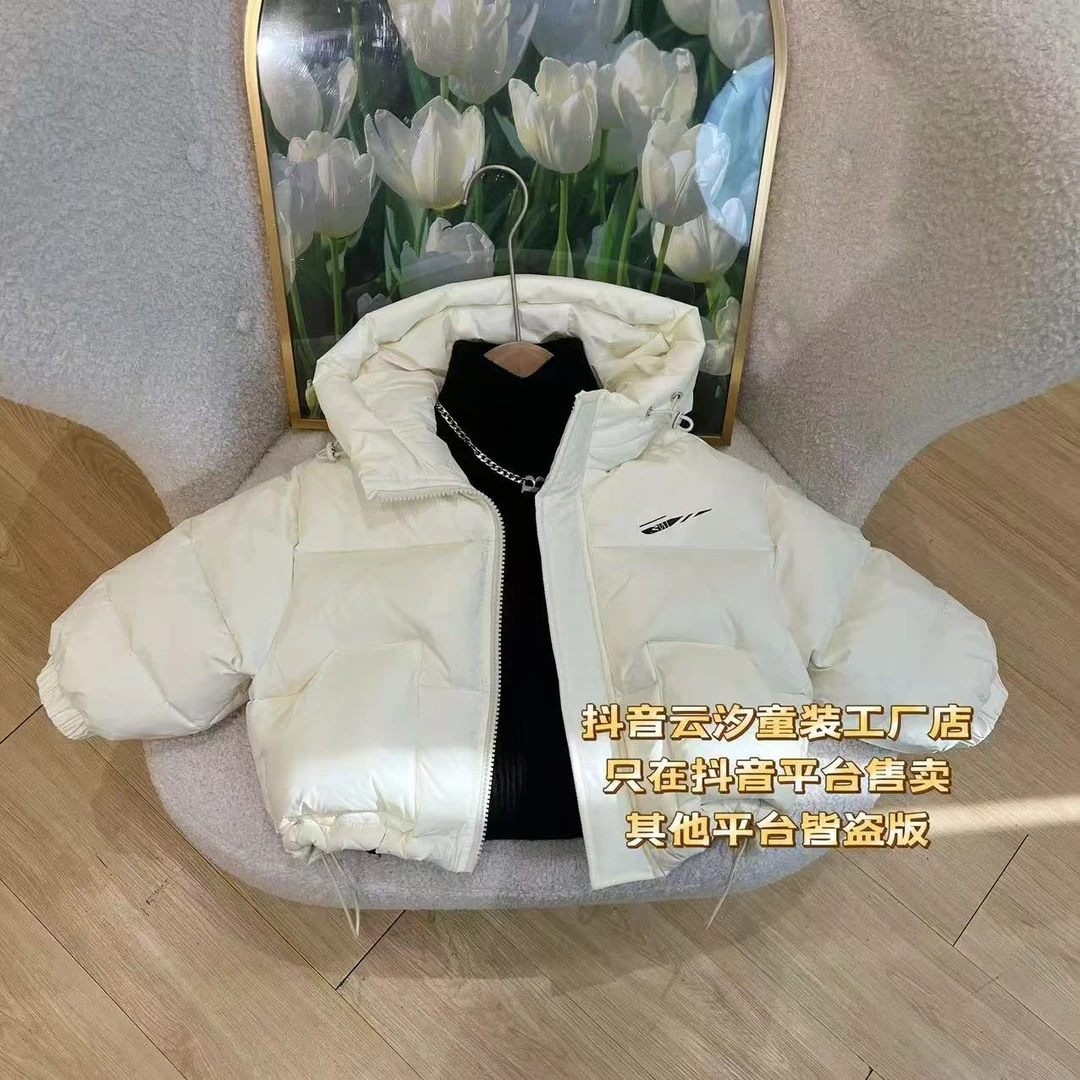 【CC】冬季新款儿童韩版百搭加厚充绒保暖连帽小印花羽绒服