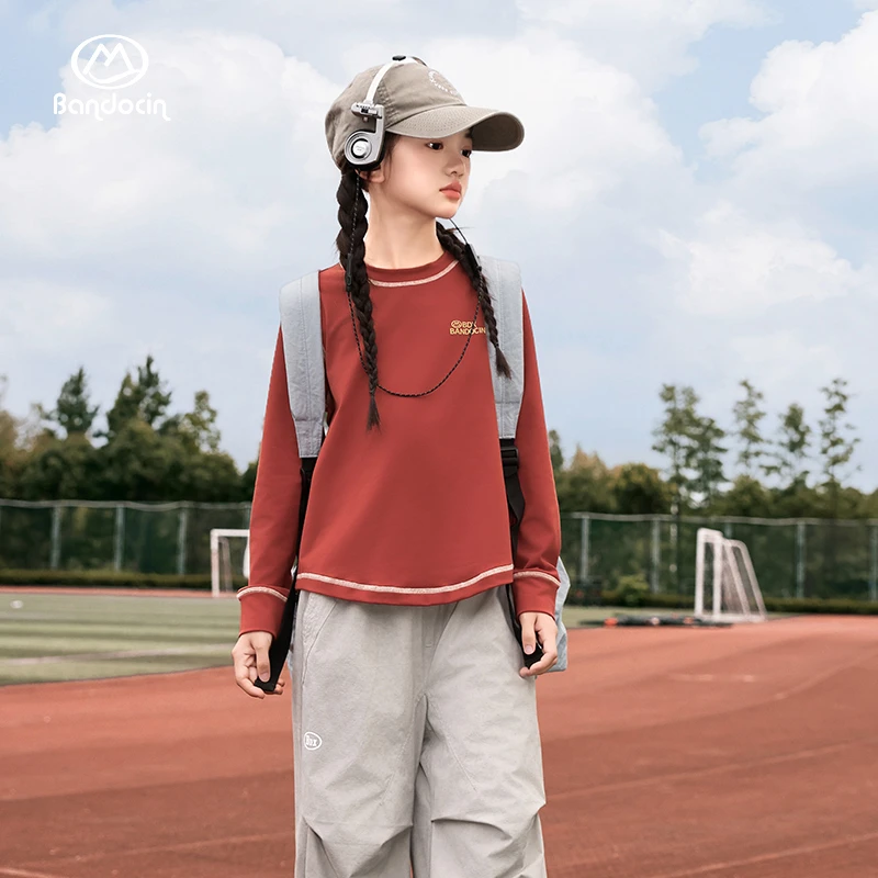 BANDOCIN/半度闲美式复古柔软户外运动长袖T恤训练服女童秋季上衣