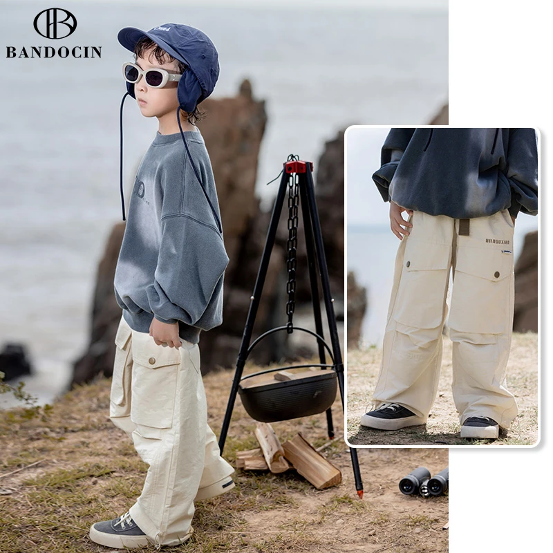 BANDOCIN/半度闲2024秋季新款女童中大童户外休闲裤直筒工装裤