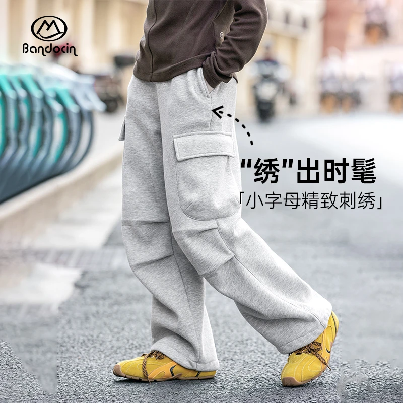 BANDOCIN/半度闲冬季重磅美式休闲工装裤高街潮牌复古直筒休闲裤