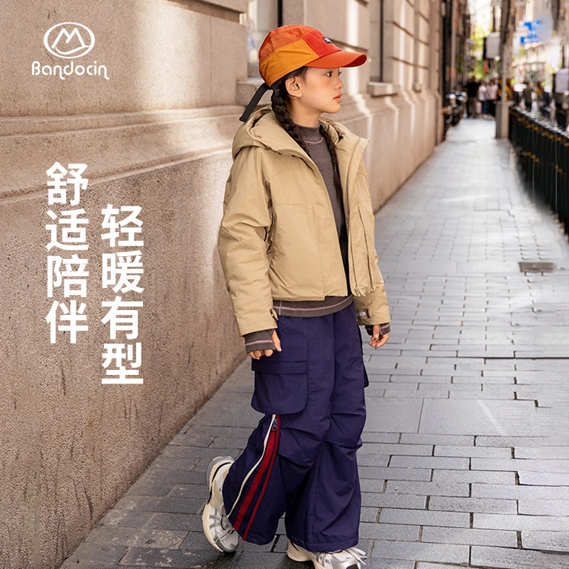 BANDOCIN/潮牌复古三条杠户外运动伞兵裤女童拉链设计感休闲裤子