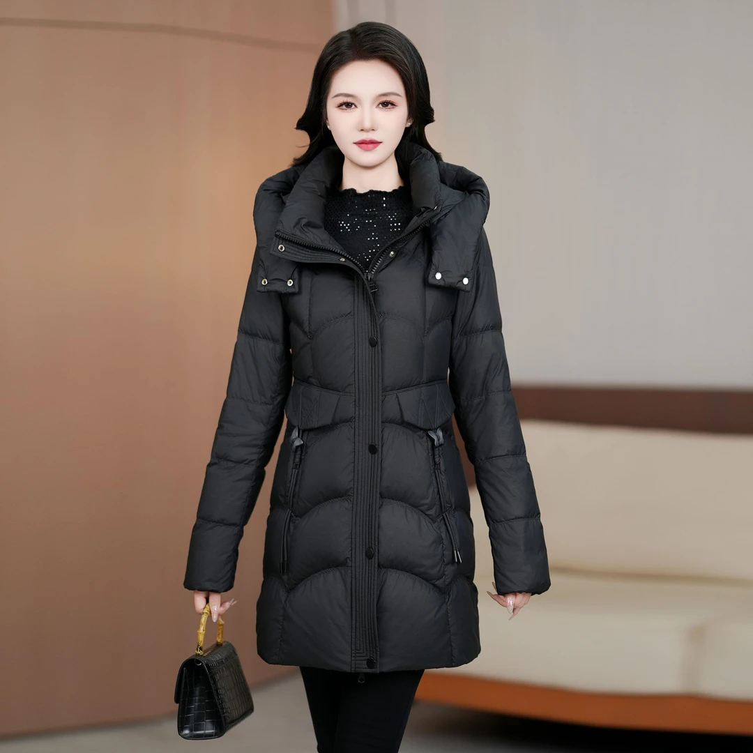 新国标90白鸭绒2024年冬季爆款女士显瘦百搭时尚中长款保暖羽绒服