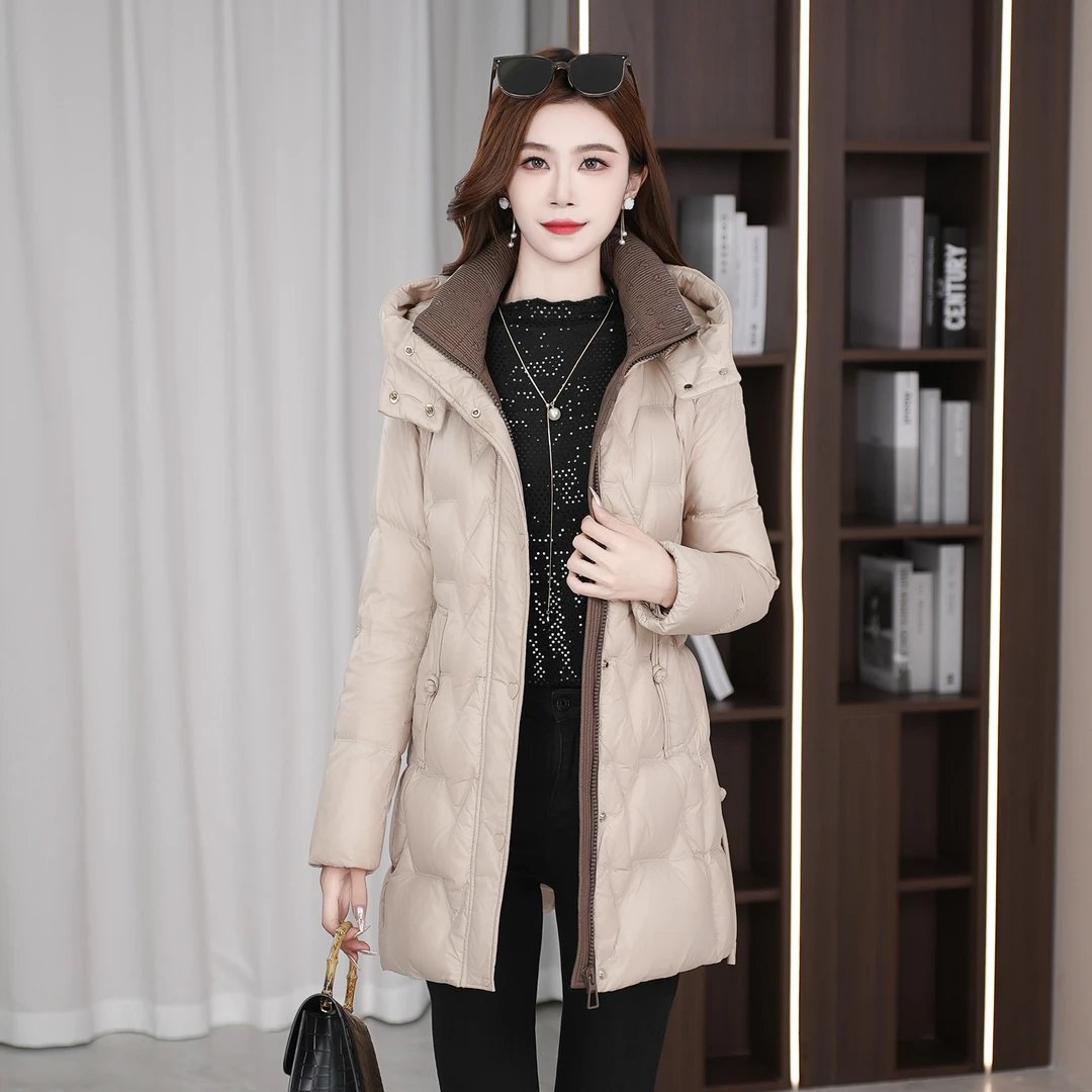 2024年冬季新反季爆款国标90白鸭绒女士显瘦百搭时尚中长款羽绒服