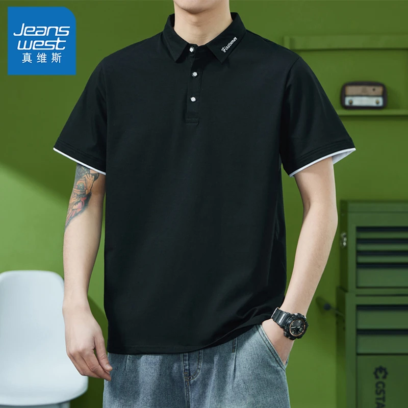 真维斯假两件POLO衫男短袖休闲T恤夏季薄款宽松翻领百搭透气上衣