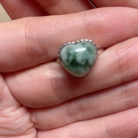 透闪石-蛇纹石玉戒指银S925镶嵌