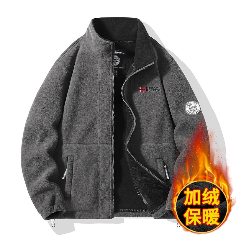 出口挪威订单加绒加厚抓绒衣秋冬保暖男双面摇粒绒夹克外套男女款