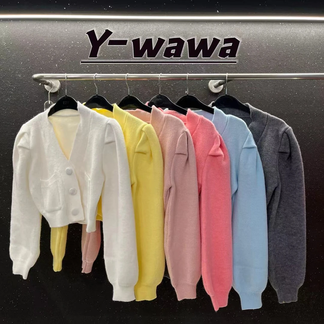 【no退no换】【微风午后】短款泡泡袖毛衣女  有垫肩★