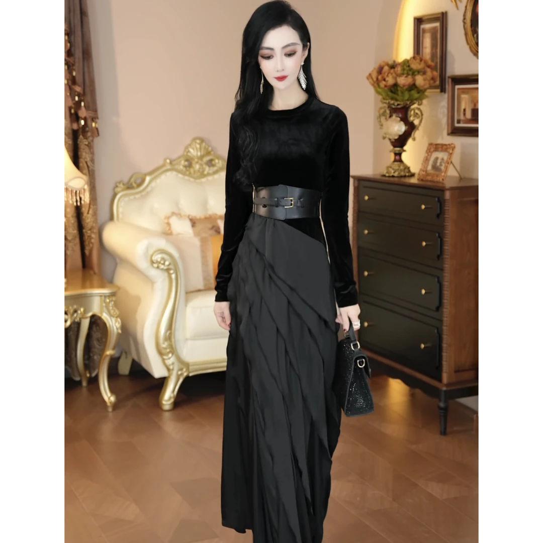 XINYIGUAN/鑫衣馆2024新款冬季法式时尚轻奢气质连衣裙2245 A