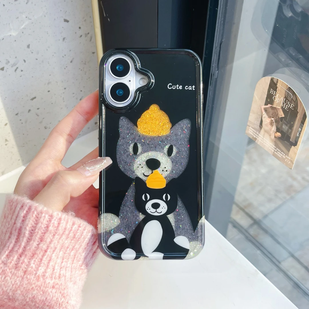 趣味吉利猫适用苹果16promax双层手机壳iphone15全包防摔13可爱14