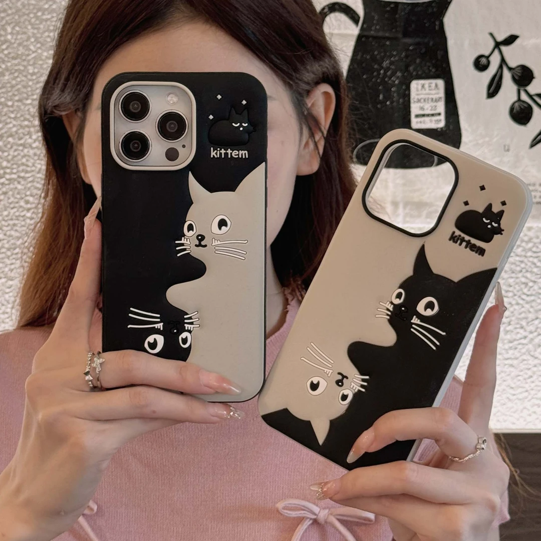 卡通小众猫咪适用苹果14手机壳iphone13全包防摔15promax硅胶软壳