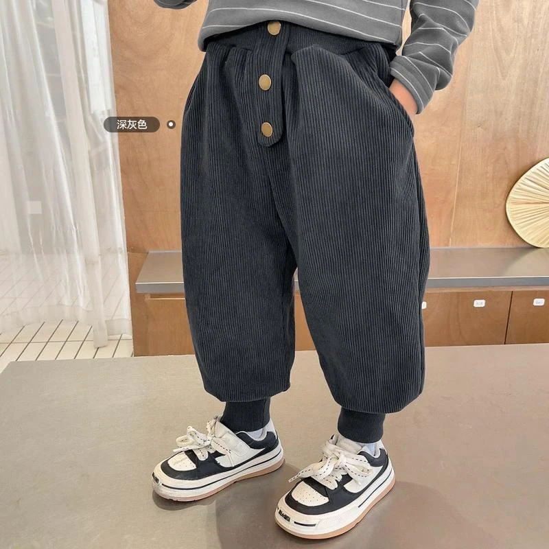 男童冬季加绒灯芯绒裤子2023秋冬款男宝宝韩系爆款小童加厚休闲裤