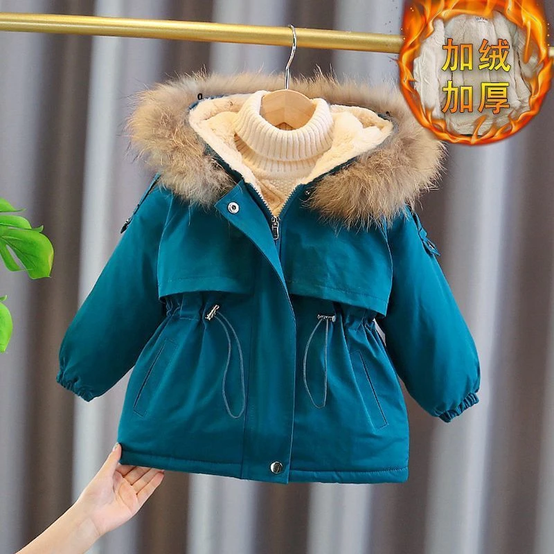 儿童棉服女童派克服2023新款洋气棉衣加绒外套冬季加厚小宝宝棉袄
