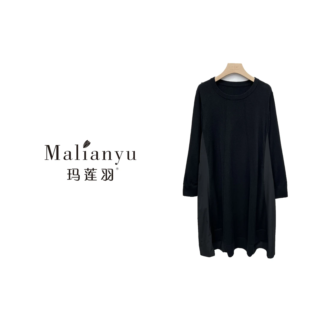 2399圆领轻奢秋冬女士针织设计师秋季黑色大码气质时尚百搭连衣裙
