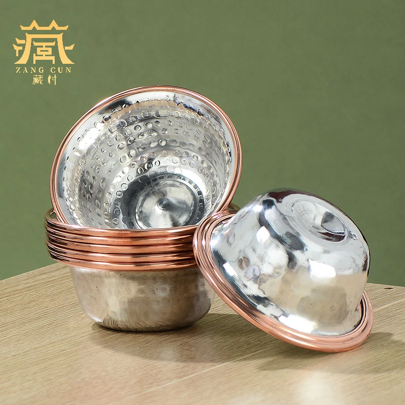 藏村红铜包边锤纹供水碗室内家用光面供水杯桌面七供圣水杯摆件