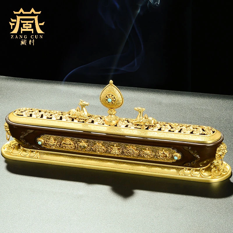藏村铜摆件《祥麟卧香炉》 家用香薰摆件藏式香炉八吉祥香炉摆件慧Z