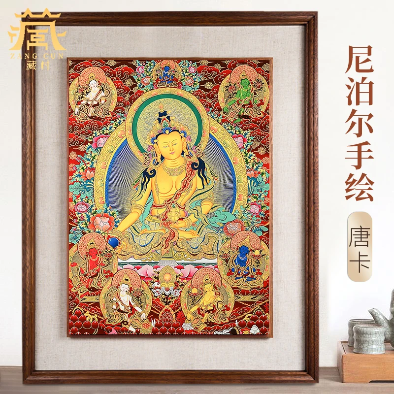 藏村尼泊尔手绘红底《地藏王画像唐卡挂画》居家精品玄关客厅装饰画