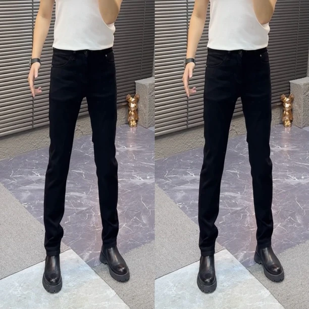 小雨男装｜24秋冬高定｜6275 纯黑潮男时尚修身小脚牛仔裤H