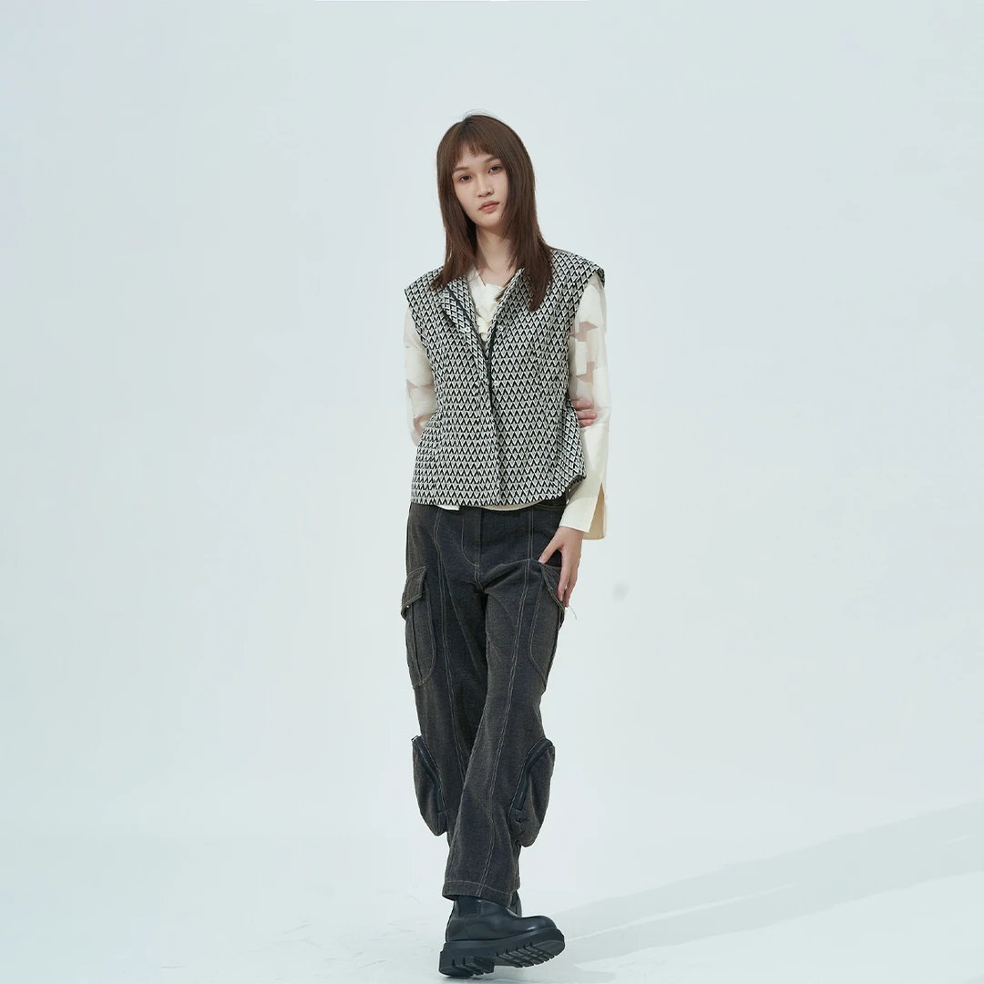 GINAYOLAN/瑾颜【设计师系列】意大利进口面料经典时尚格纹马甲