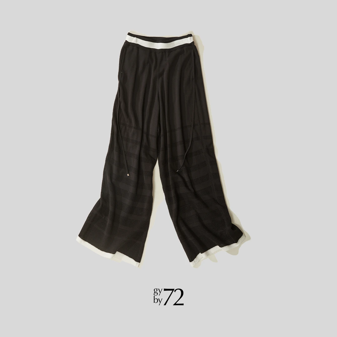 gy by 72 高腰直筒时尚减龄针织宽松拼接设计师条纹气质休闲裤