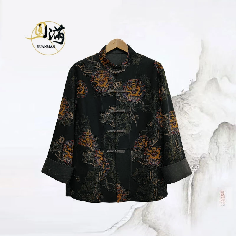 【龙盘金绣】100%桑蚕丝香云纱新中式双穿立领复古唐装TZ1206LW