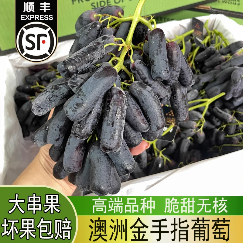 【顺丰】澳洲金手指葡萄无籽黑提子蓝宝石美人指葡萄黑加仑新鲜水果