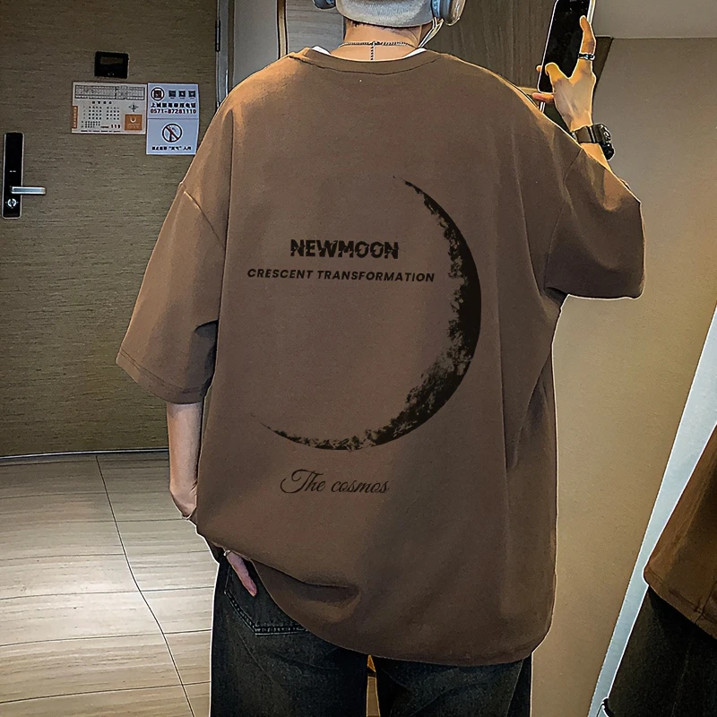 咖色美式重磅t恤男2023新款纯棉男生短袖ins港风圆领夏季半截袖潮